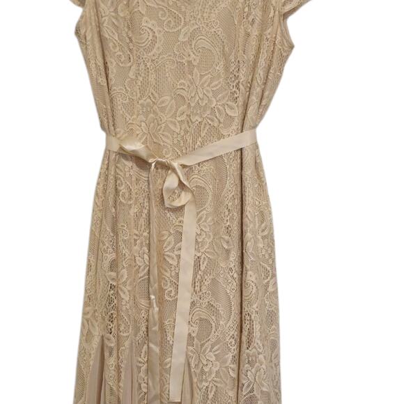 Candalite Women Champagne Beige lace Sheath Dress vented bottom Maxi Sz. 1X - Picture 2 of 11